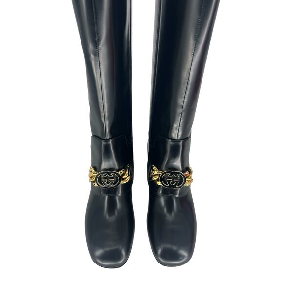 Gucci Interlocking GG Chain Patent Leather Knee Boots - Picture 11 of 16